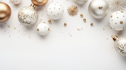 Wall Mural - white gold ornaments surface blurry distant background middle page per full screen merry table centered red flags holiday minimal loosely cropped transparent header