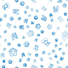 Poster - Set line Shelter for homeless, Megaphone and Donation food on seamless pattern. Vector