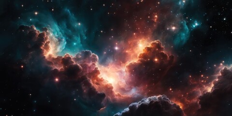 colorful cosmic nebula veiled in space dust, a celestial spectacle. fantastic space nebula with glow