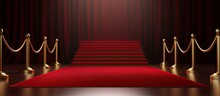 3D Luxury Red Carpet With Gold Barriers For Events Awards And Premieres Illustrated In Realistic Detail Copy Space Image Place For Adding Text Or Design