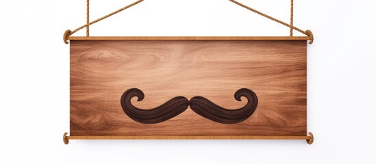 Poster - Barbershop sign with facial hair hanging on rope White background 3d render Copy space image Place for adding text or design