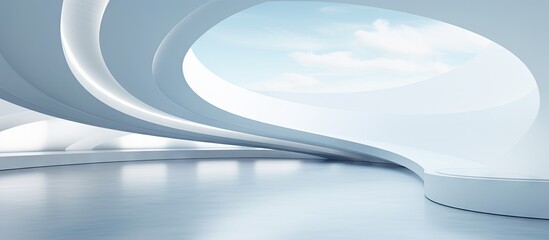 Poster - 3d rendering of a round white building with an abstract architectural background copy space image pl