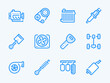 Car parts and Vehicle repair vector line icons. Auto service and Workshop outline icon set. Engine, Turbine, Piston, Spark Plug, Radiator, Exhaust Pipe and more.