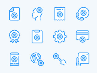 Poster - Cancellation and Rejection vector line icons. Cross, Delete, Remove, Cancel and Reject outline icon set. Receipt, Phone Call, Document, Payment, World, Mobile Phone and more.
