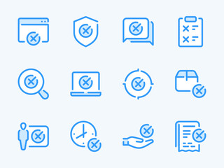 Poster - Cancellation and Rejection vector line icons. Cross, Delete, Remove, Cancel and Reject outline icon set. Web Page, Laptop, Protection, Target, Delivery Box, Clipboard and more.
