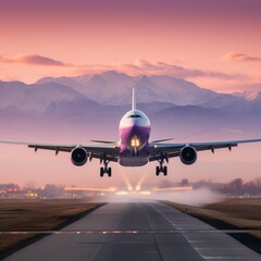 Wall Mural - A large passenger jet taking off from an airport runway. Generative AI.