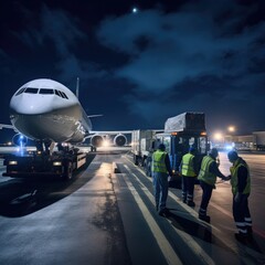 Sticker - A group of men standing next to an airplane. Generative AI.