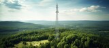 Bird s eye view of cellphone tower in rural West Virginia forest to show absence of broadband internet Copy space image Place for adding text or design