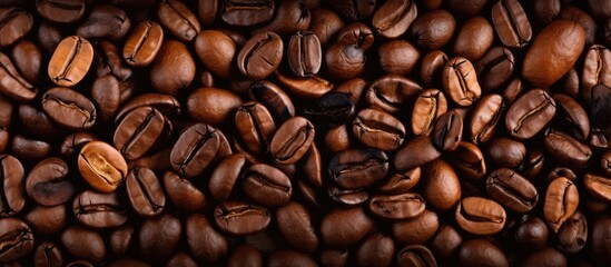 Canvas Print - Close up background of roasted coffee beans Copy space image Place for adding text or design