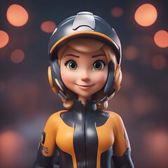 Poster - 3D rendering of a female astronaut in an orange suit and helmet