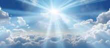 Beautiful Cloudy Sky With Sunshine Peaceful Natural Background Sunny Divine Heaven Religion Heavenly Concept Copy Space Image Place For Adding Text Or Design