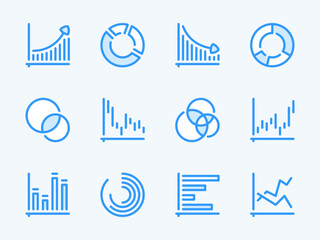 Fototapete - Graph and Chart vector line icons. Graphical Data Report outline icon set. Pie chart, Statistics, Graphic, Diagram, Flowchart and more.