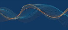 Abstract Blue Background With Multicolored Orange Wavy Lines