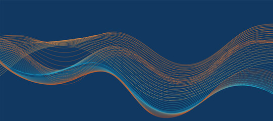 Wall Mural - Abstract blue background with multicolored orange wavy lines