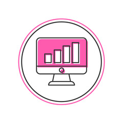 Poster - Filled outline Computer monitor with graph chart icon isolated on white background. Report text file. Accounting sign. Audit, analysis, planning. Vector