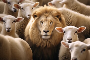 Poster - cute animal photography of a lion and lamb