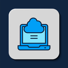Poster - Filled outline Network cloud connection icon isolated on blue background. Social technology. Cloud computing concept. Vector