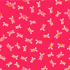 Sticker - Line Scuba diver icon isolated seamless pattern on red background. Vector