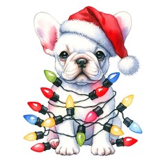 Aufkleber - Christmas franchise in santa hat wrapped in christmas lights created with Generative AI technology