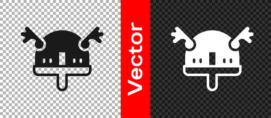 Sticker - Black Viking in horned helmet icon isolated on transparent background. Vector