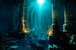 Columns of an ancient city submerged at the bottom of the sea
