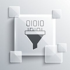 Poster - Grey Binary code icon isolated on grey background. Square glass panels. Vector