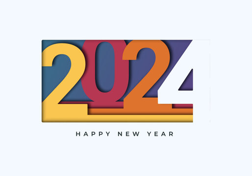 Happy new year 2024 in colorful paper style. Vector illustration.
