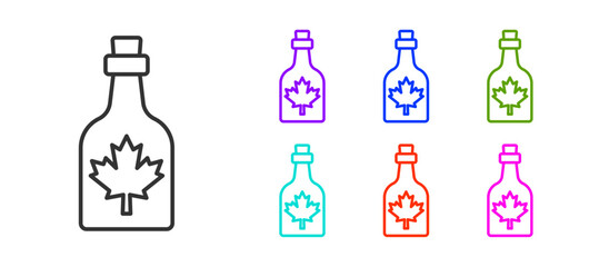 Wall Mural - Black line Bottle of maple syrup icon isolated on white background. Set icons colorful. Vector