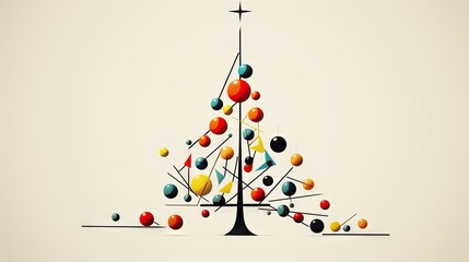 Sticker -  a multicolored christmas tree sitting on top of a white floor next to a tall pole with a clock on top of it.