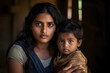 © Андрей Знаменский - an unhappy Indian mother with a baby in her arms looks anxiously at the camera