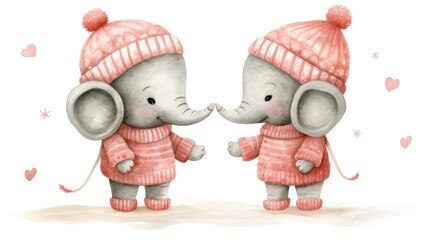 Poster -  a couple of elephants standing next to each other on top of a snow covered ground next to a heart shaped object.