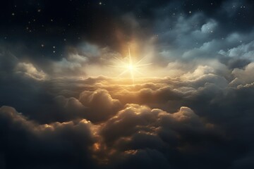 Wall Mural - a single star shining brightly in a break between clouds