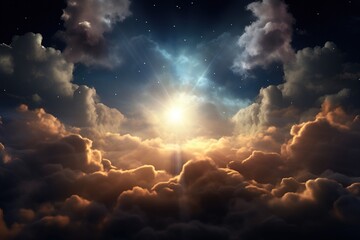 Wall Mural - a single star shining brightly in a break between clouds