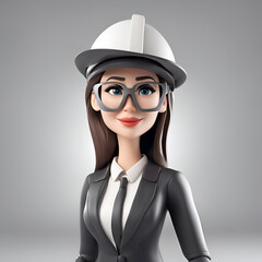 Poster - Business woman wearing a hard hat and glasses. 3d rendering.