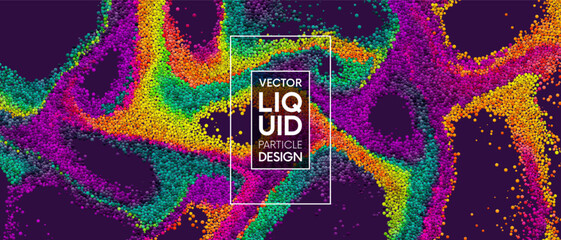 Wall Mural - Beautiful chaotic colorful rainbow dynamic particles flowing and swirling in liquid flow. Trendy creative dreamy fluid cover art design for banner, flyer, poster. Mixing particles. Vector illustration