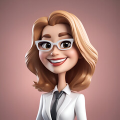 Canvas Print - Young business woman in white suit and glasses. 3D rendering.