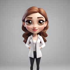 Canvas Print - 3D Render of Cute female doctor with white coat over grey background