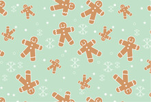 Gingerbread Man Pattern For Winter Holiday, Christmas, Background, Seamless Pattern, Wallpaper