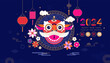 2024 Chinese New Year horizontal banner with numbers,smiling dragon,chinese pattern,cloud,wishing.Lunar new year background with zodiac symbol.Template design for greeting card,poster,flyer,web.Vector