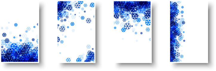 Wall Mural - Winter white paper cards with blue snowflakes and place for text. Christmas template.