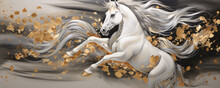 Horse With Golden Shades And Leaves On A Dark Marble Background Wallpaper