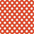 OLGA (1979) “polka dots” textile seamless pattern • Late 1970’s fashion style, fabric print (bright red backdrop with white dots).
