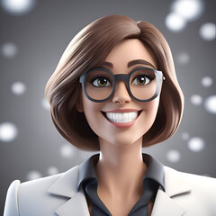 Poster - Beautiful young woman with glasses on gray background. 3D rendering.