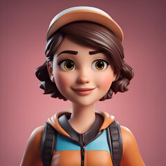 Poster - 3d illustration of a cute cartoon girl wearing a cap and jacket