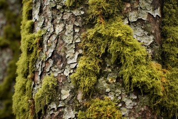 Close-up of tree bark with moss and lichen