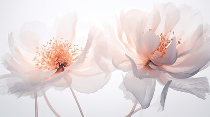 Wall Mural -  a couple of white flowers sitting on top of a white table next to a vase with a pink flower on top of it.