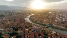 Aerial View Of Pisa, Italy Skyline On The Arno River