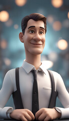 Poster - 3d illustration of a smiling man in a white shirt and tie