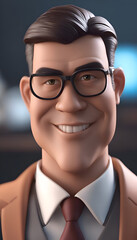 Canvas Print - 3D Illustration of a Smiling Businessman with Glasses