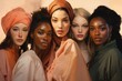 Artistic portrayal of diverse feminine beauty in muted empowering tint palette 